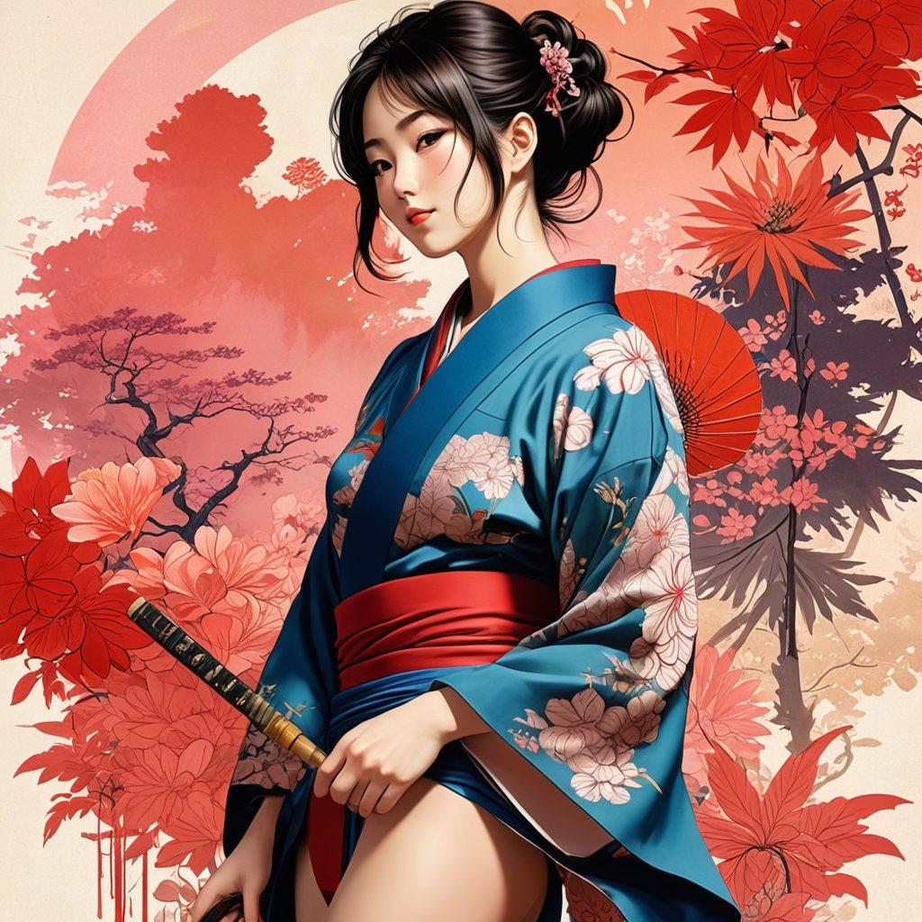 A visually captivating collage featuring the evolution of erotic manga and hentai, showcasing vibrant characters in a variety of poses, expressions, and styles from different eras. Include elements like manga panels, traditional ink brushes, and digital art tools, set against a backdrop of woven fabrics that suggest intimacy and creativity. The color palette should be bold and engaging, with soft shadows creating depth. Add hints of cultural Japanese symbolism intertwined within the artwork. super-realistic. vibrant colors. intricate details.